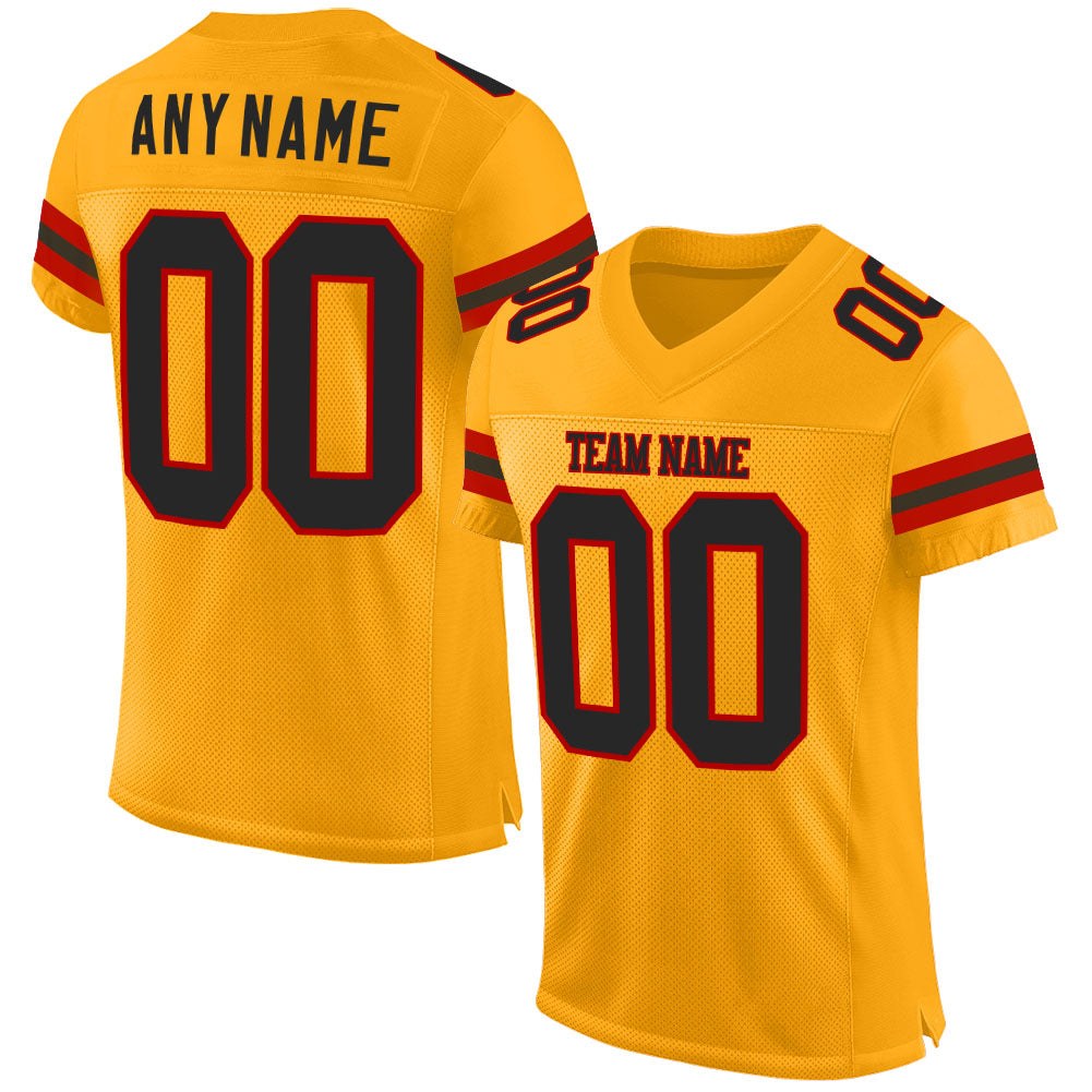 Custom Gold Black-Red Mesh Authentic Football Jersey photo 1