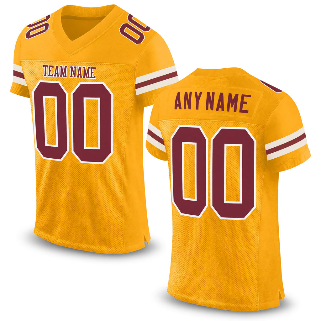 Custom Gold Burgundy-White Mesh Authentic Football Jersey