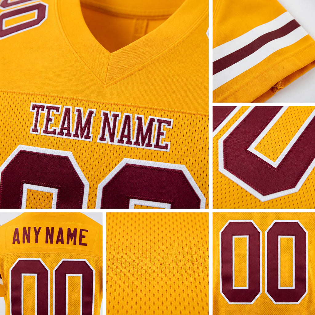 Custom Gold Burgundy-White Mesh Authentic Football Jersey detail