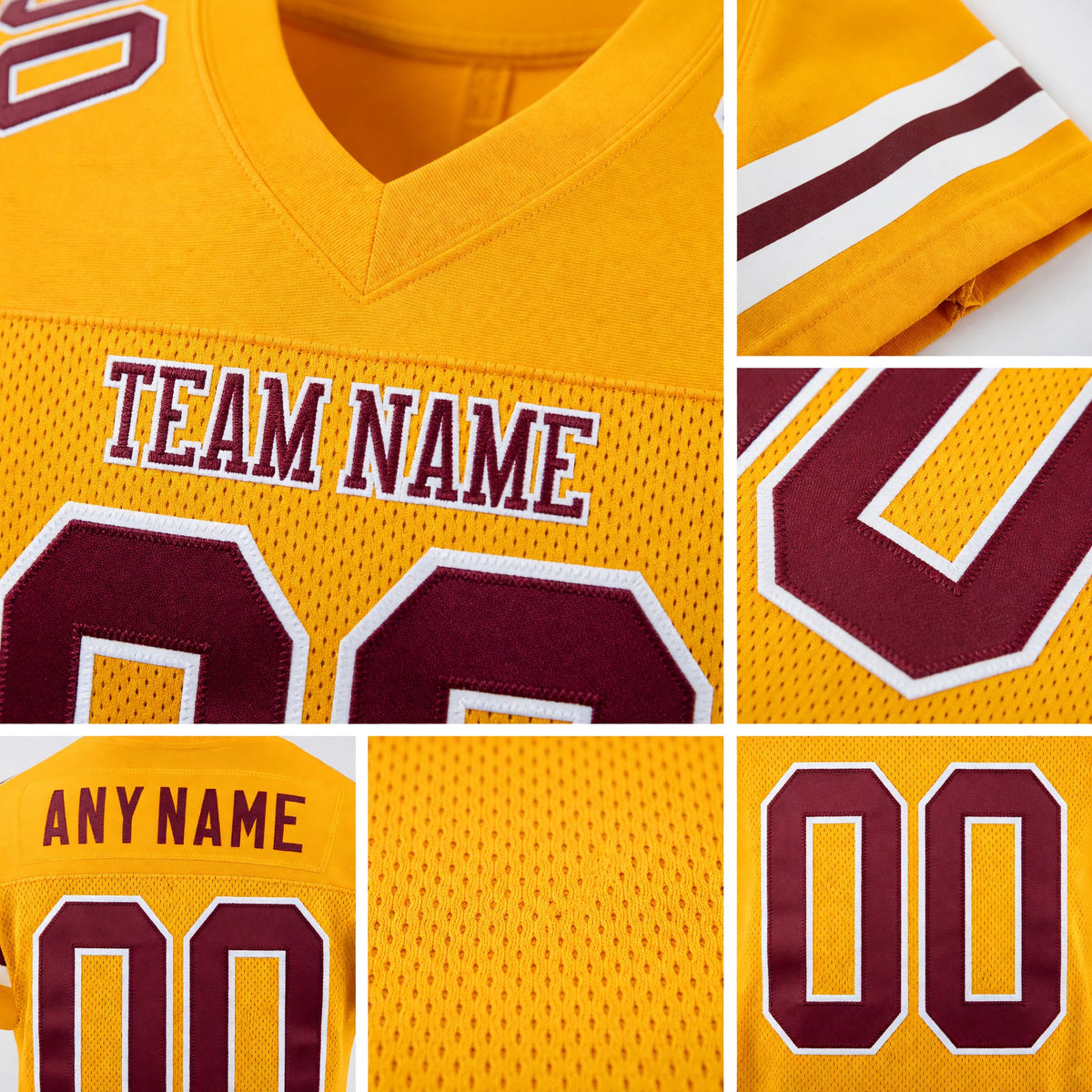 Custom Gold Burgundy-White Mesh Authentic Football Jersey detail