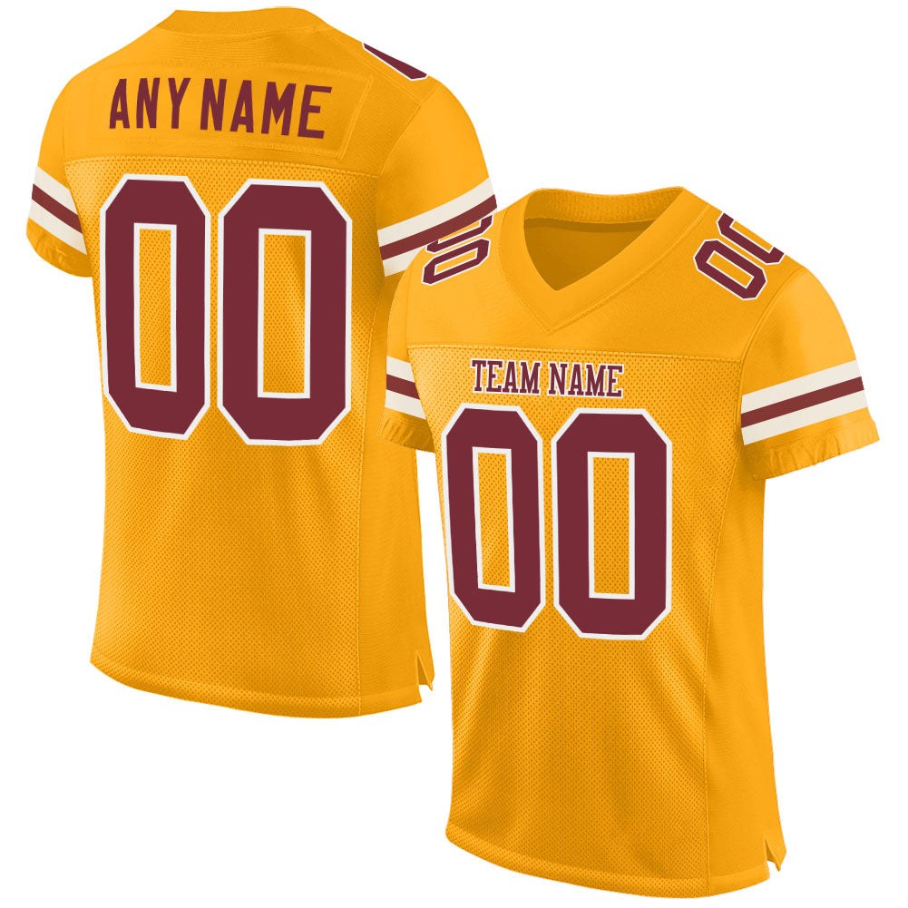 Custom Gold Burgundy-White Mesh Authentic Football Jersey photo 1