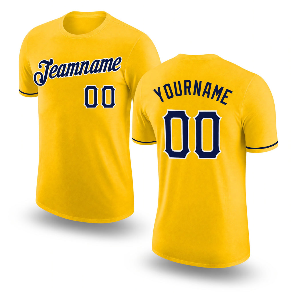 Custom Gold Navy-White Performance T-Shirt