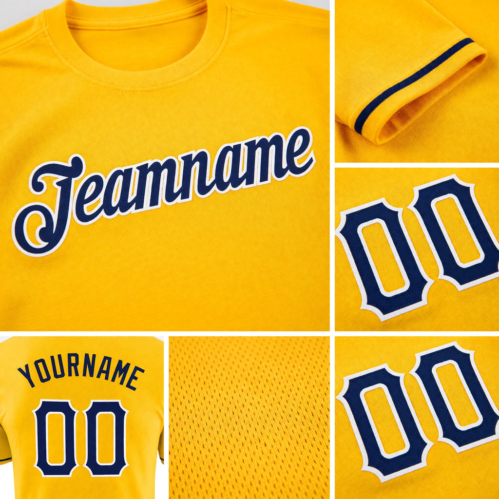 Custom Gold Navy-White Performance T-Shirt detail