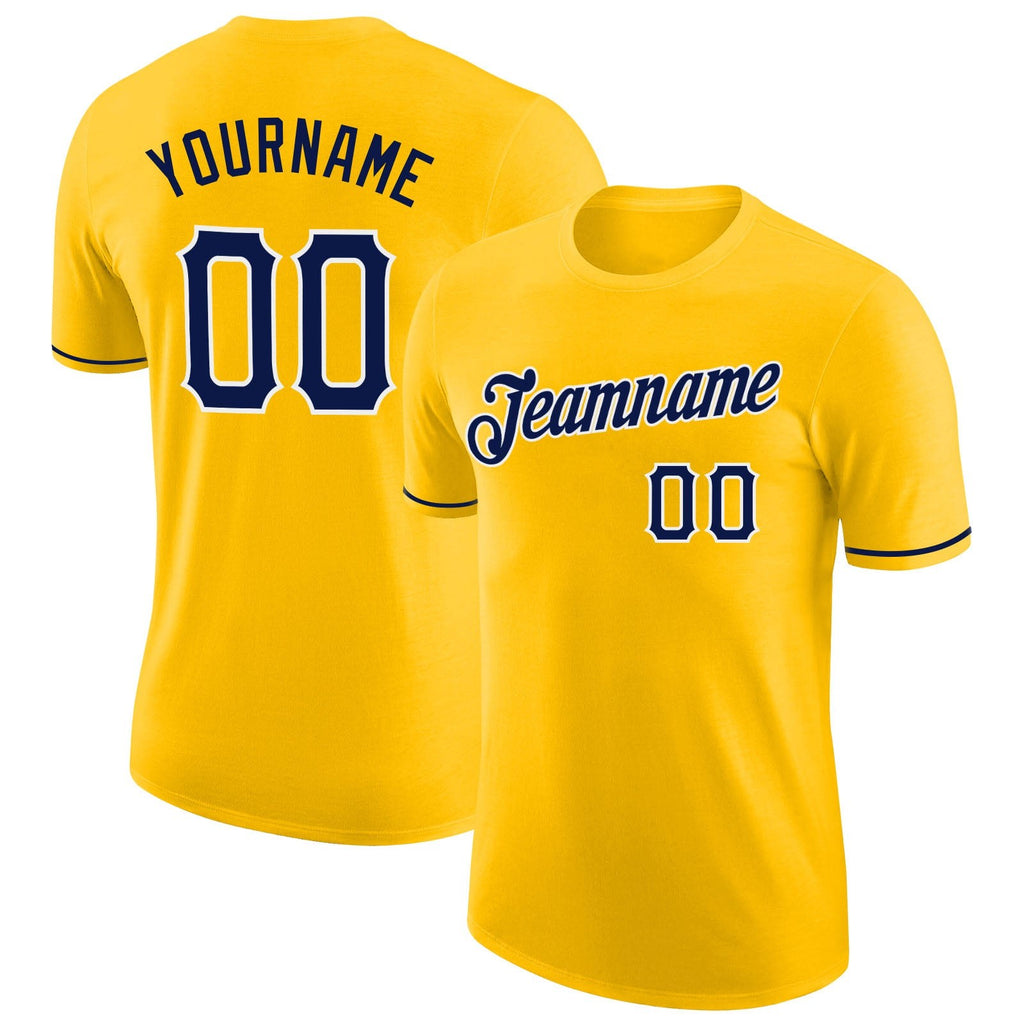 Custom Gold Navy-White Performance T-Shirt photo 1