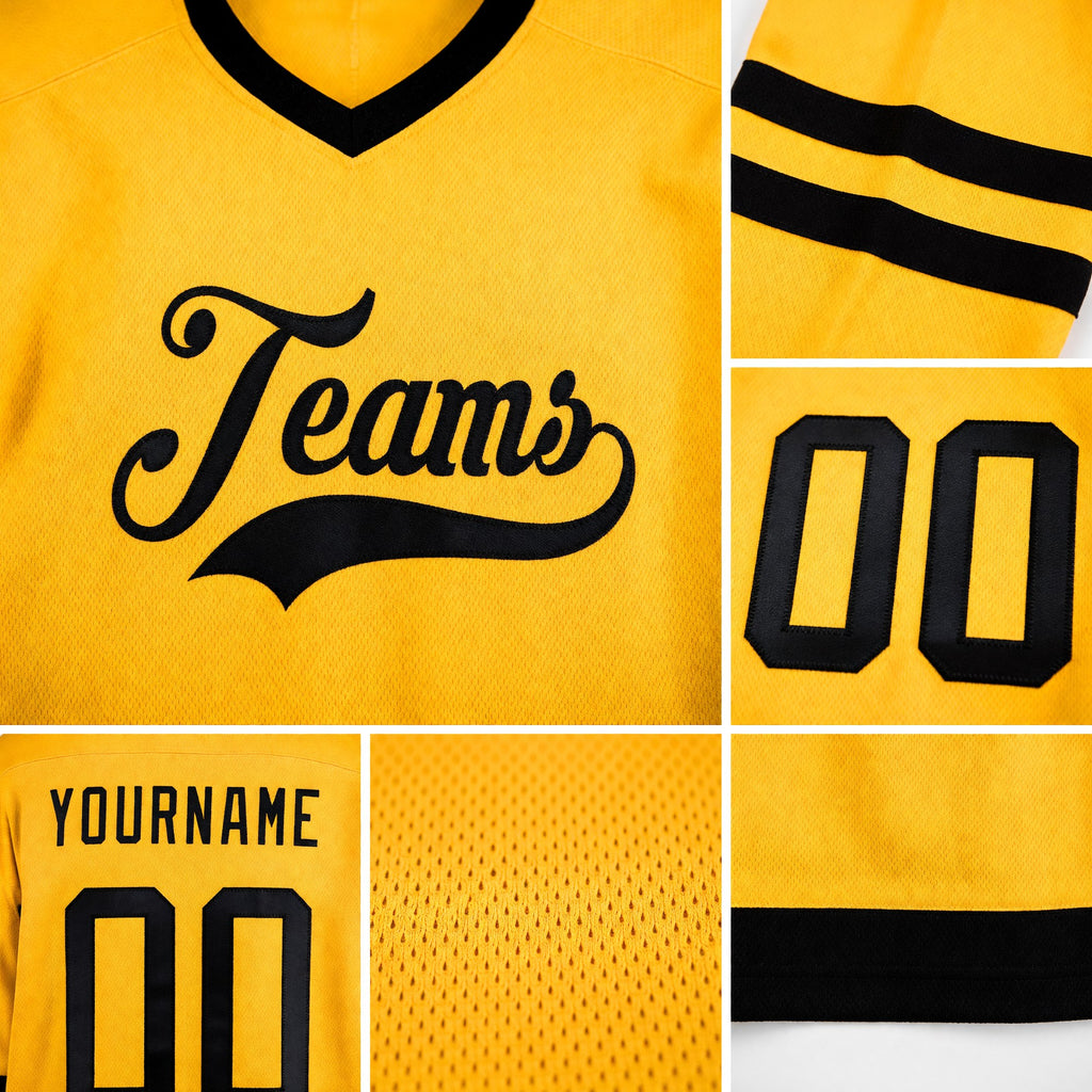 Custom Gold Black Hockey Jersey detail
