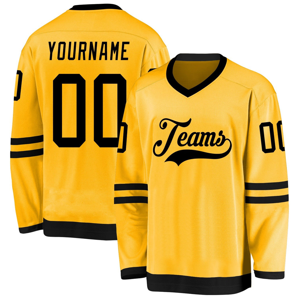 Custom Gold Black Hockey Jersey photo 1