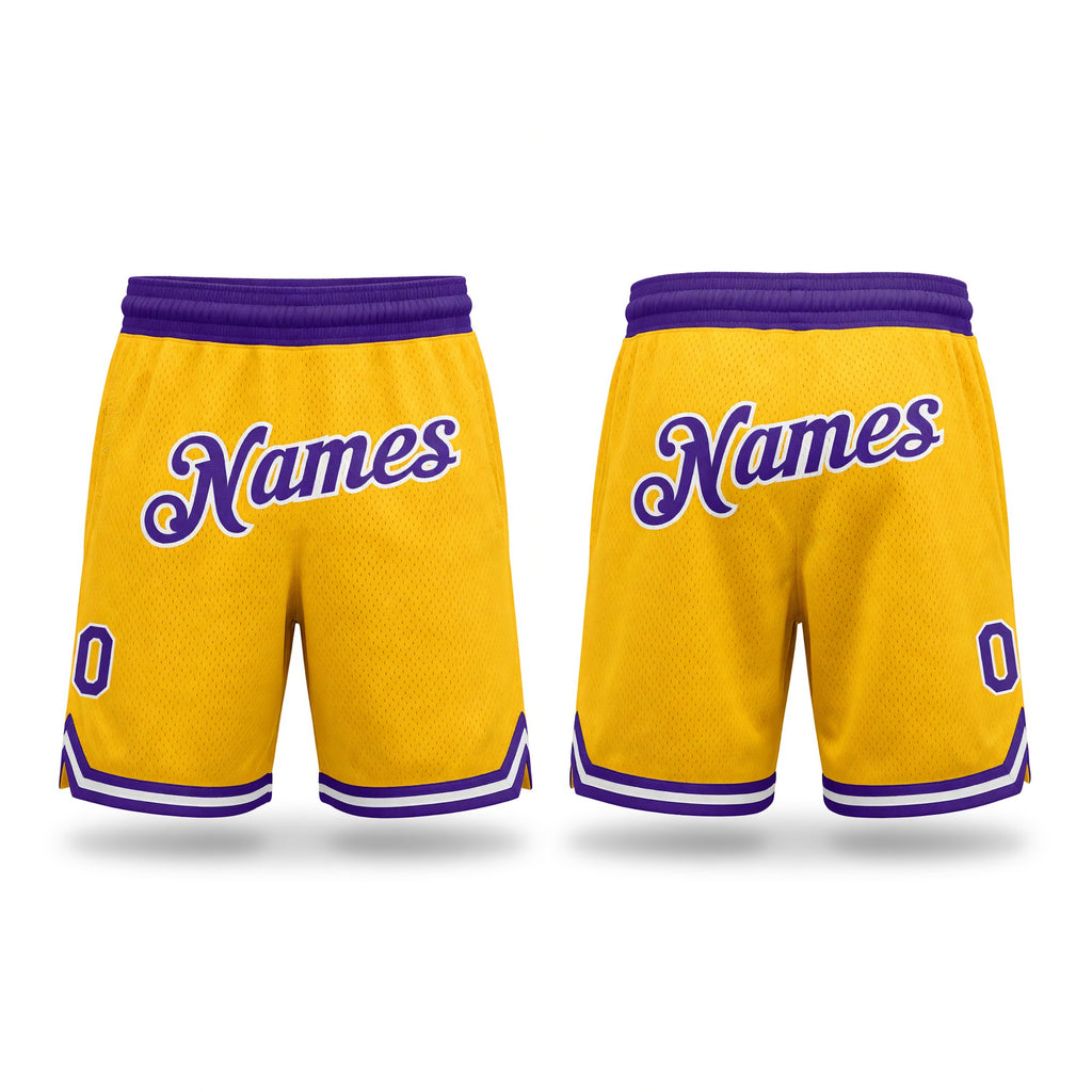 Custom Gold Purple-White Authentic Throwback Basketball Shorts