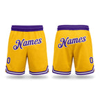 Custom Gold Purple-White Authentic Throwback Basketball Shorts