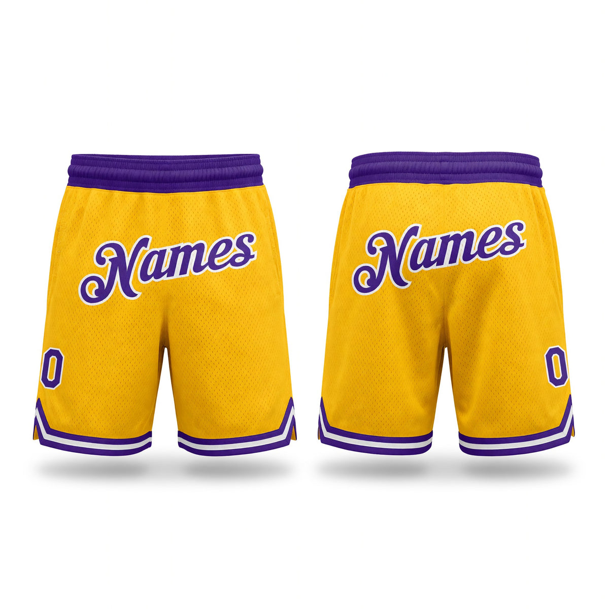 Custom Gold Purple-White Authentic Throwback Basketball Shorts