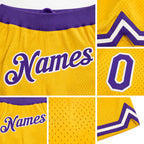 Custom Gold Purple-White Authentic Throwback Basketball Shorts detail