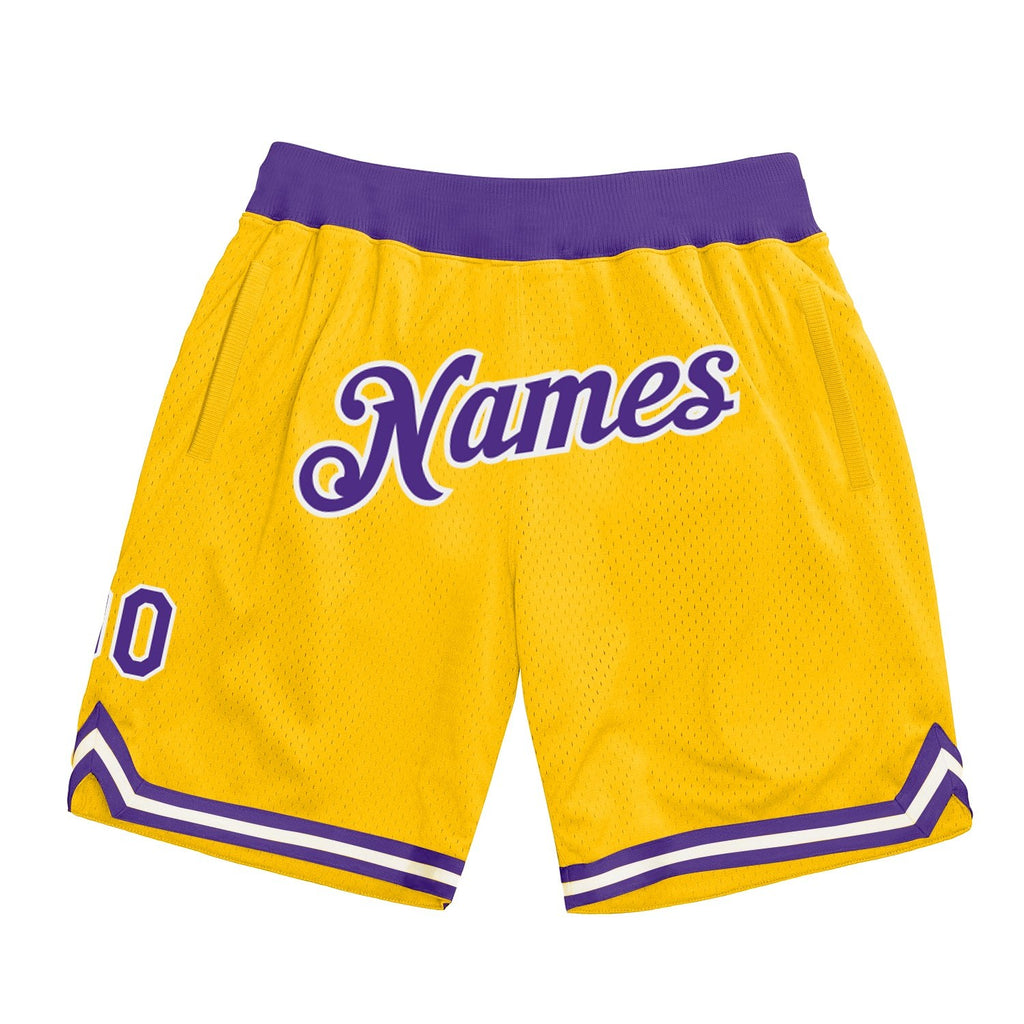 Custom Gold Purple-White Authentic Throwback Basketball Shorts photo 1