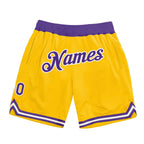 Custom Gold Purple-White Authentic Throwback Basketball Shorts photo 1