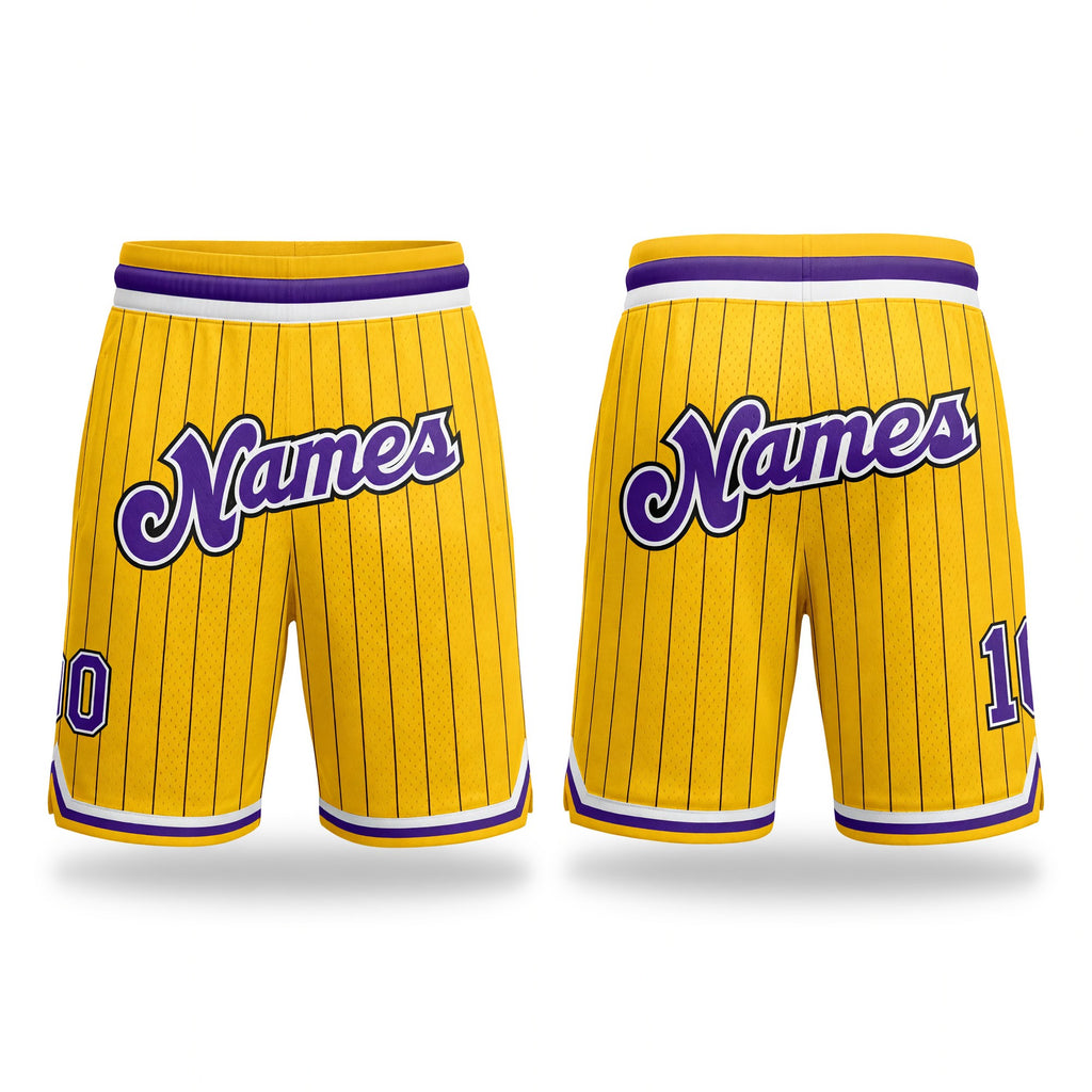 Custom Gold Black Pinstripe Purple-White Authentic Basketball Shorts