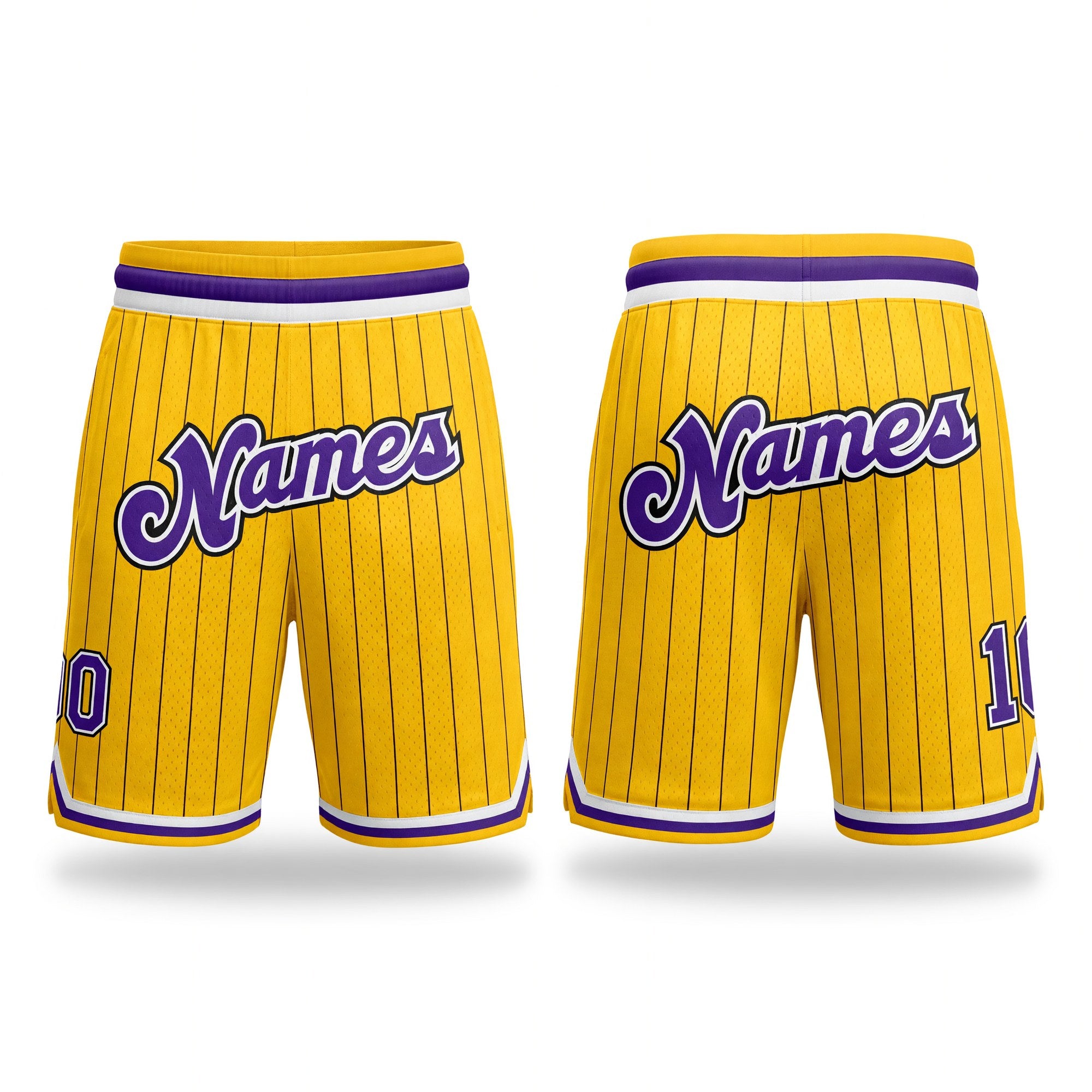Custom Gold Black Pinstripe Purple-White Authentic Basketball Shorts