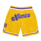 Custom Gold Black Pinstripe Purple-White Authentic Basketball Shorts photo 1
