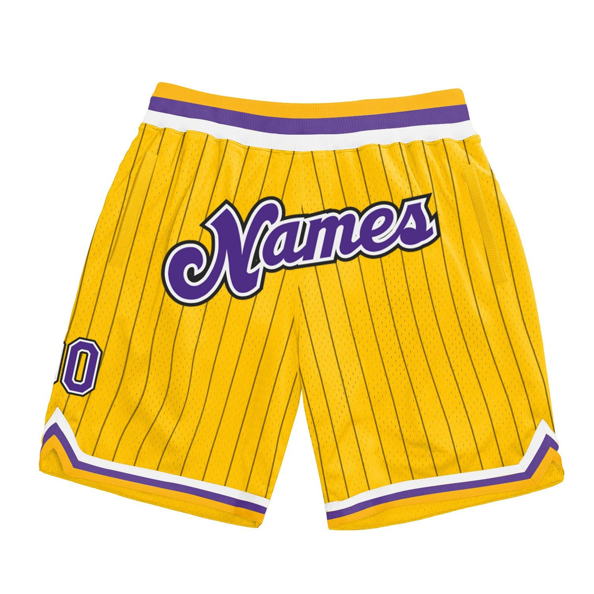 Custom Gold Black Pinstripe Purple-White Authentic Basketball Shorts photo 1