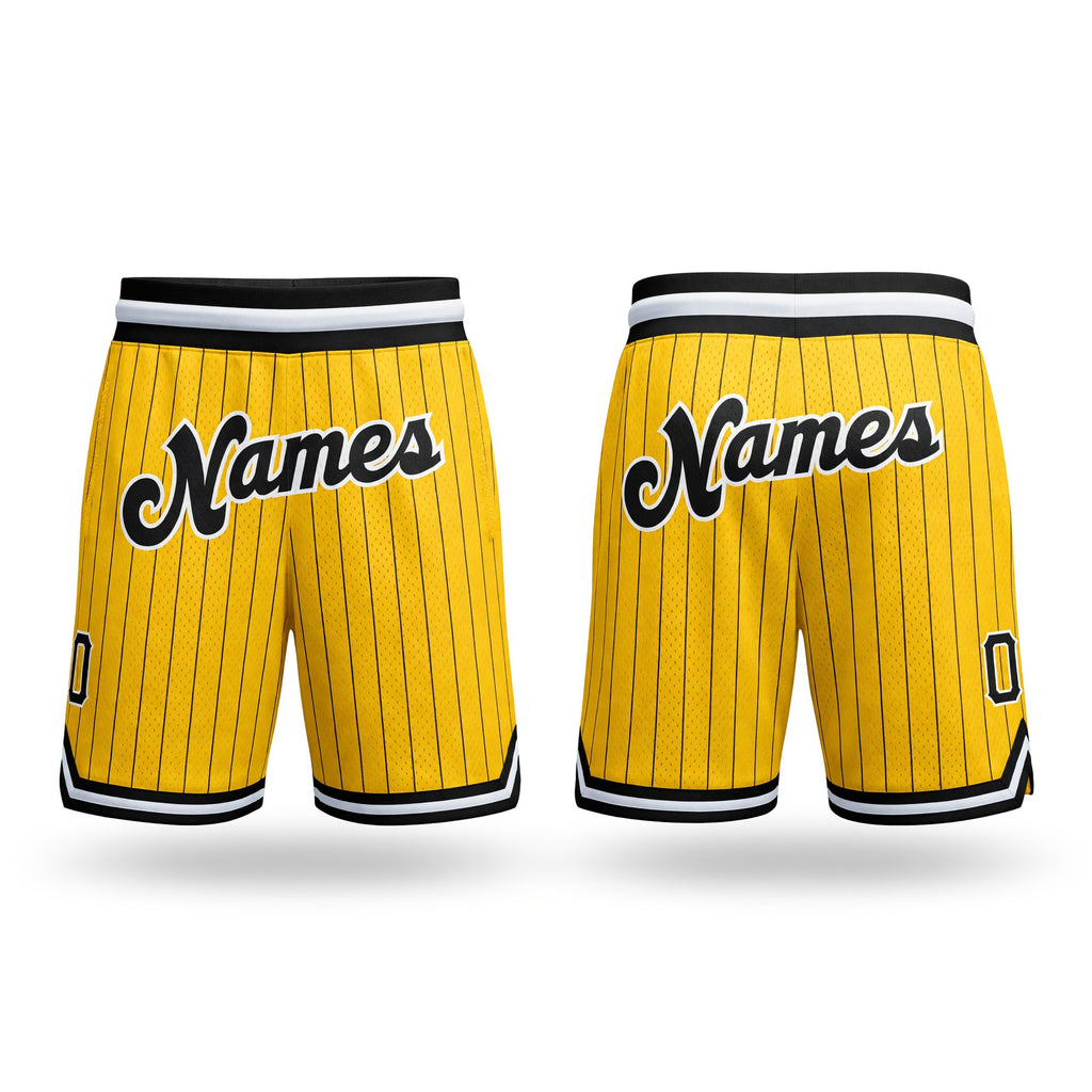 Custom Gold Black Pinstripe Black-White Authentic Basketball Shorts