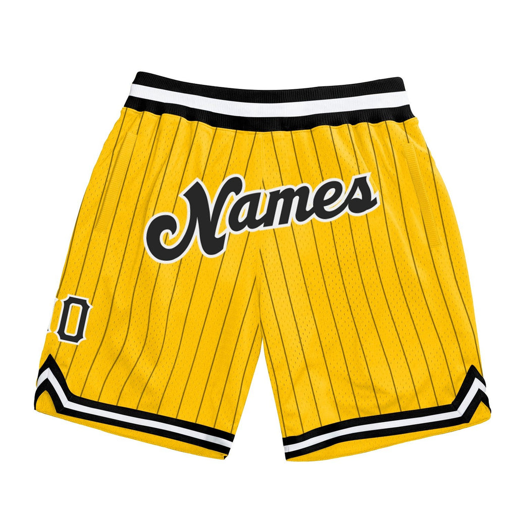 Custom Gold Black Pinstripe Black-White Authentic Basketball Shorts photo 1
