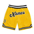 Custom Gold Black Pinstripe Black-White Authentic Basketball Shorts photo 1
