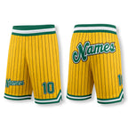 Custom Gold Black Pinstripe Kelly Green-White Authentic Basketball Shorts
