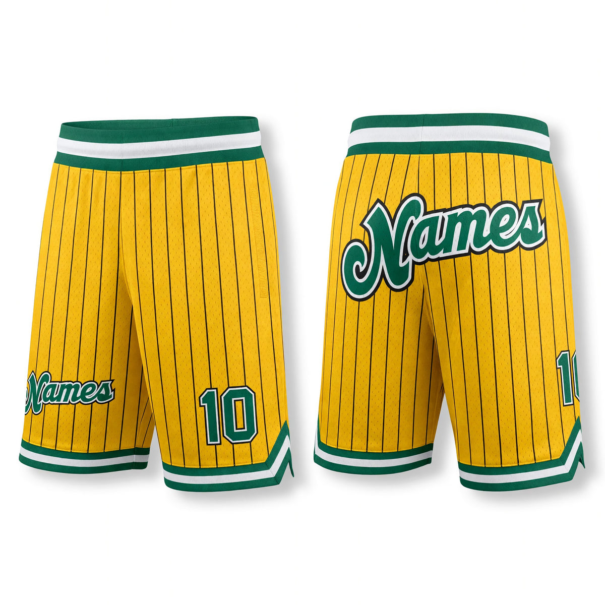 Custom Gold Black Pinstripe Kelly Green-White Authentic Basketball Shorts