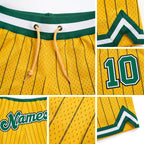 Custom Gold Black Pinstripe Kelly Green-White Authentic Basketball Shorts detail