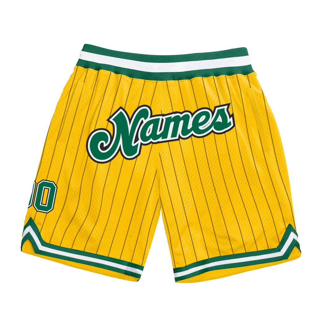 Custom Gold Black Pinstripe Kelly Green-White Authentic Basketball Shorts photo 1