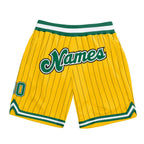Custom Gold Black Pinstripe Kelly Green-White Authentic Basketball Shorts photo 1