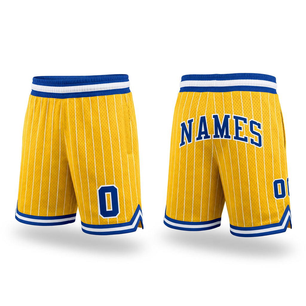 Custom Gold White Pinstripe Royal-White Authentic Basketball Shorts