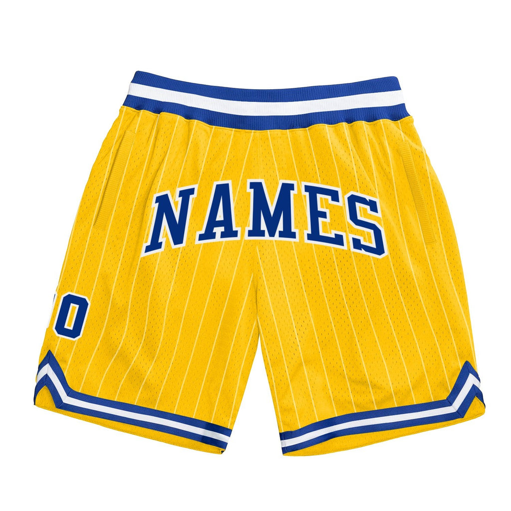 Custom Gold White Pinstripe Royal-White Authentic Basketball Shorts photo 1