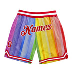 Custom Gold Red-White 3D Pattern Design Rainbow Authentic Basketball Shorts photo 1