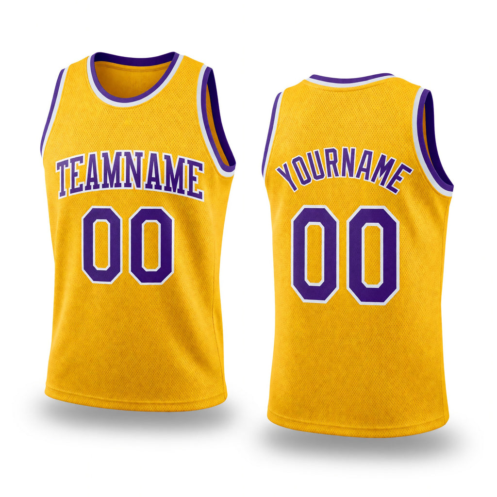 Custom Gold Purple-White Authentic Throwback Basketball Jersey
