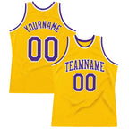 Custom Gold Purple-White Authentic Throwback Basketball Jersey photo 1