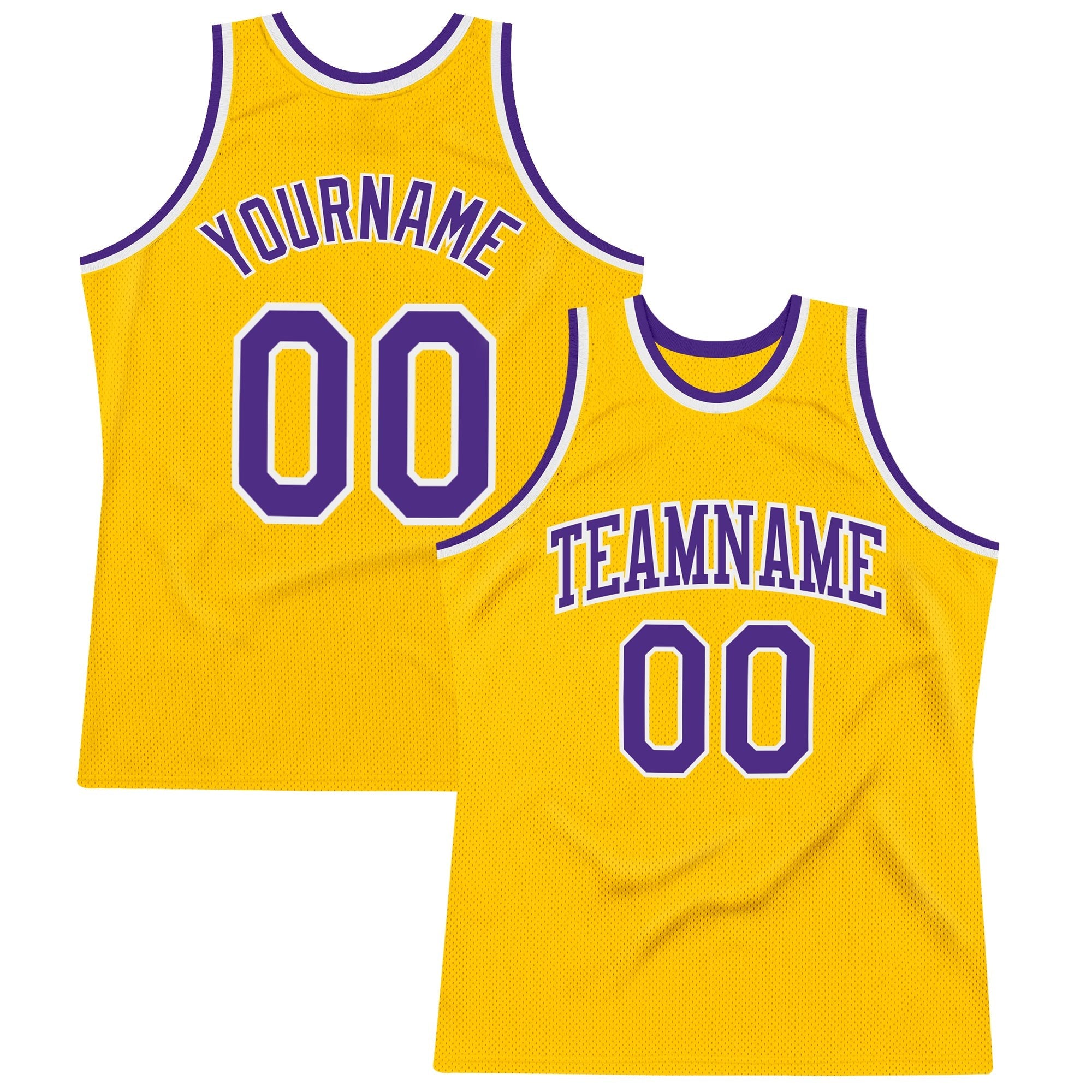 Custom Gold Purple-White Authentic Throwback Basketball Jersey photo 1