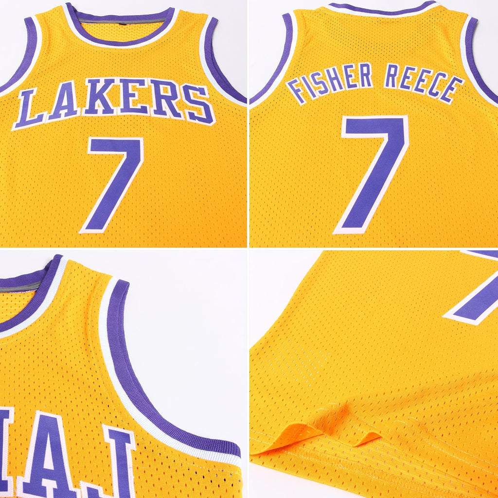 Custom Gold Purple-White Authentic Throwback Basketball Jersey photo 2