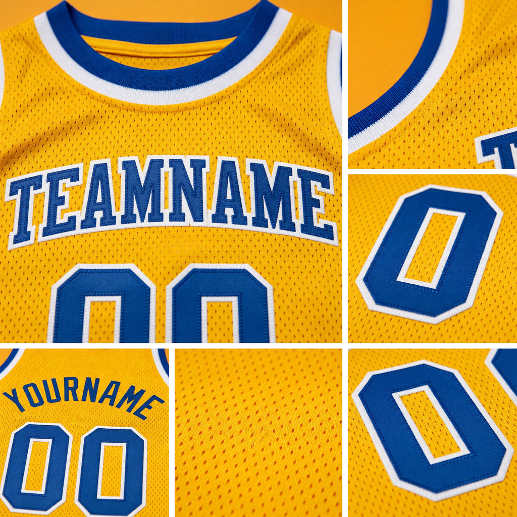 Custom Gold Royal-White Authentic Throwback Basketball Jersey detail