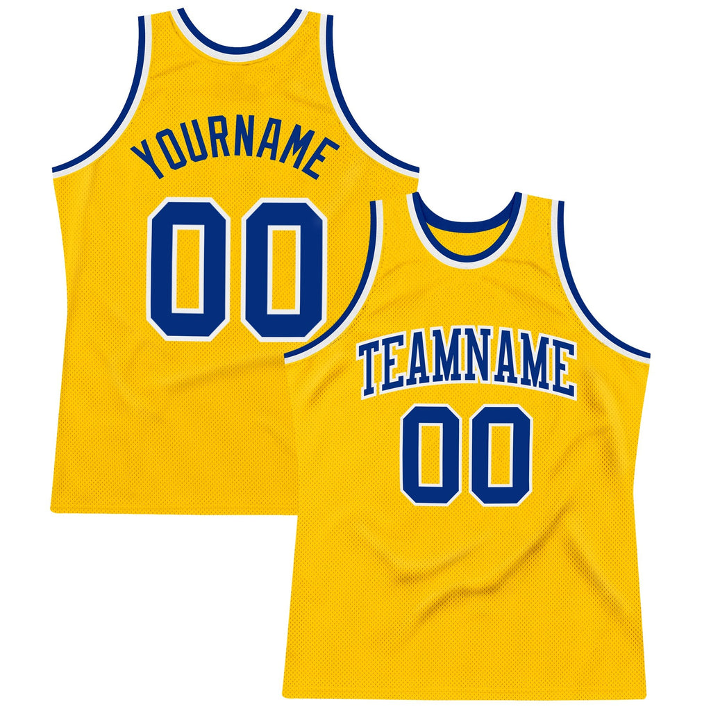 Custom Gold Royal-White Authentic Throwback Basketball Jersey photo 1