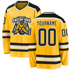 Custom Gold Black-White Hockey Jersey