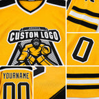 Custom Gold Black-White Hockey Jersey detail