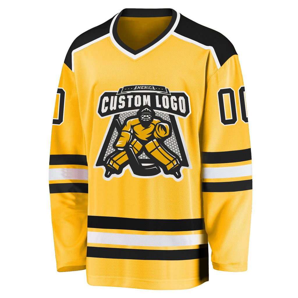 Custom Gold Black-White Hockey Jersey photo 2