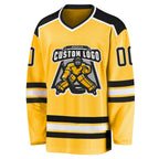 Custom Gold Black-White Hockey Jersey photo 2