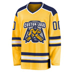 Custom Gold Navy-White Hockey Jersey photo 2