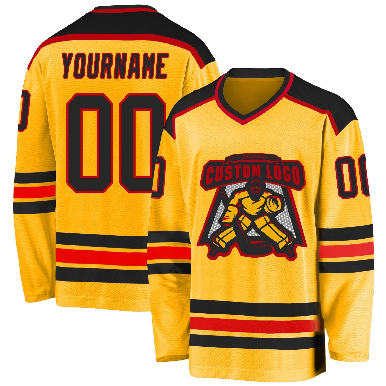 Custom Gold Black-Red Hockey Jersey photo 1