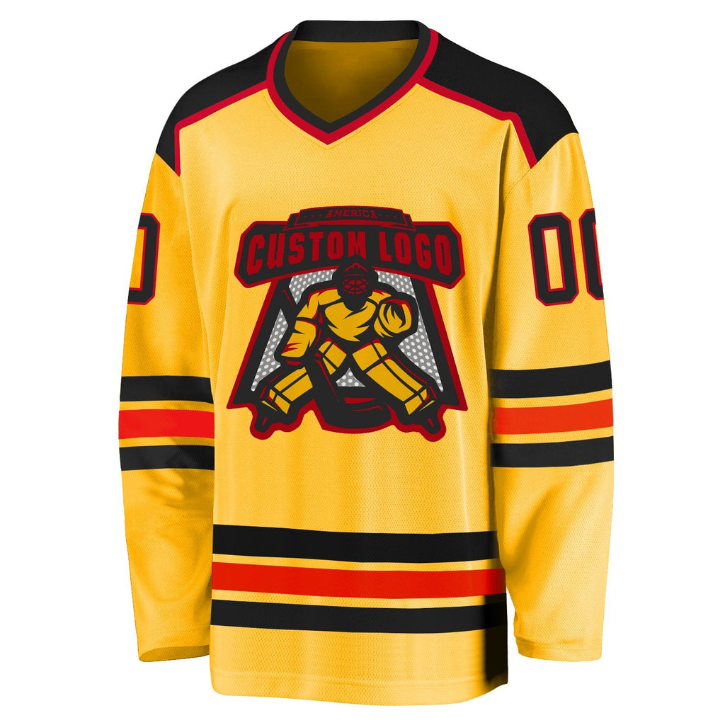 Custom Gold Black-Red Hockey Jersey photo 2