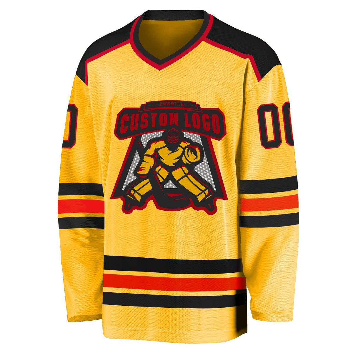 Custom Gold Black-Red Hockey Jersey photo 2