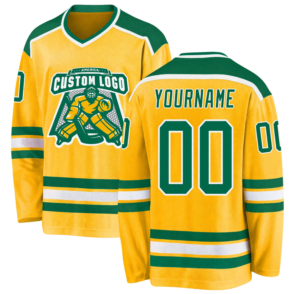 Custom Gold Kelly Green-White Hockey Jersey