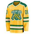 Custom Gold Kelly Green-White Hockey Jersey photo 2