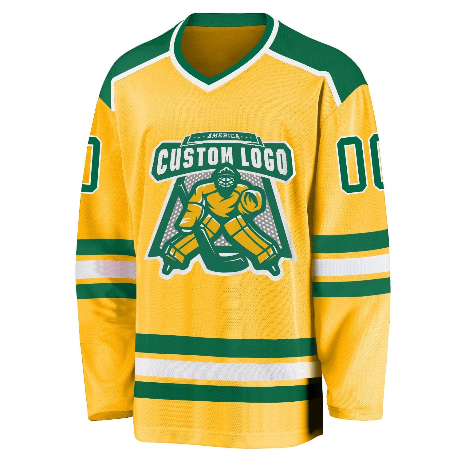 Custom Gold Kelly Green-White Hockey Jersey photo 2