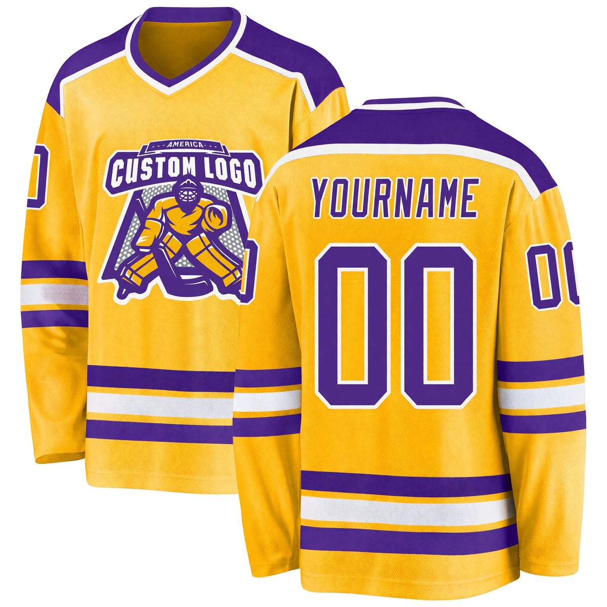 Custom Gold Purple-White Hockey Jersey