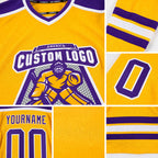 Custom Gold Purple-White Hockey Jersey detail